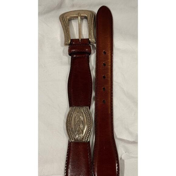 Fossil Brown Leather Belt Size Large Silvertone Concho Medallions West Southwest - Picture 4 of 7
